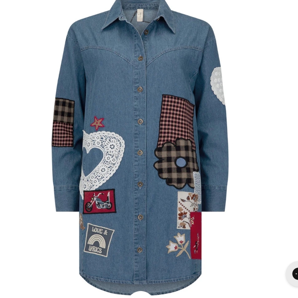 Spell Bombshell Patchwork Chambray Shirt or Mini … - image 2
